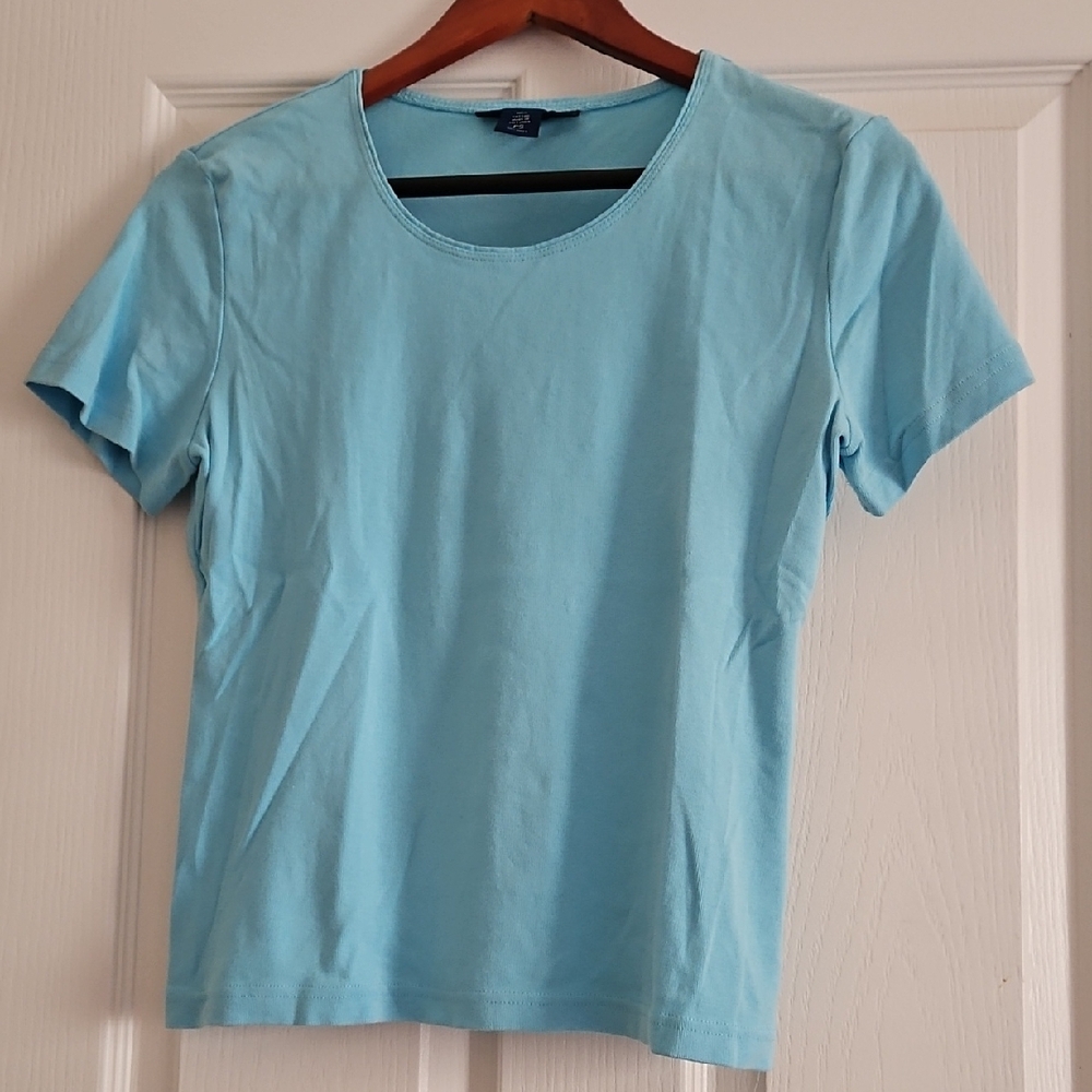 Karen Scott Blue Fitted Short Sleeve T-Shirt